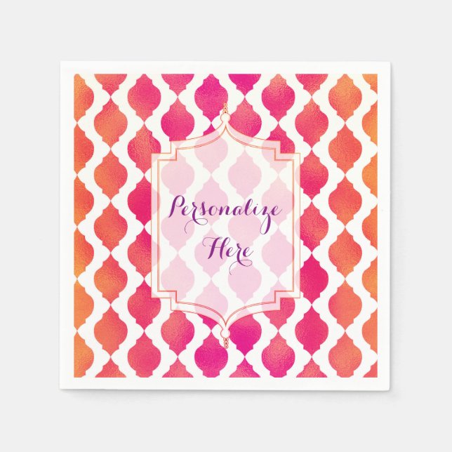 Guardanapo De Papel Festa Glam Árabe Marroquina Rosa e Laranja (Frente)