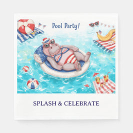 Guardanapo De Papel Festa na Piscina de 4 de Julho com Hipopótamo de B