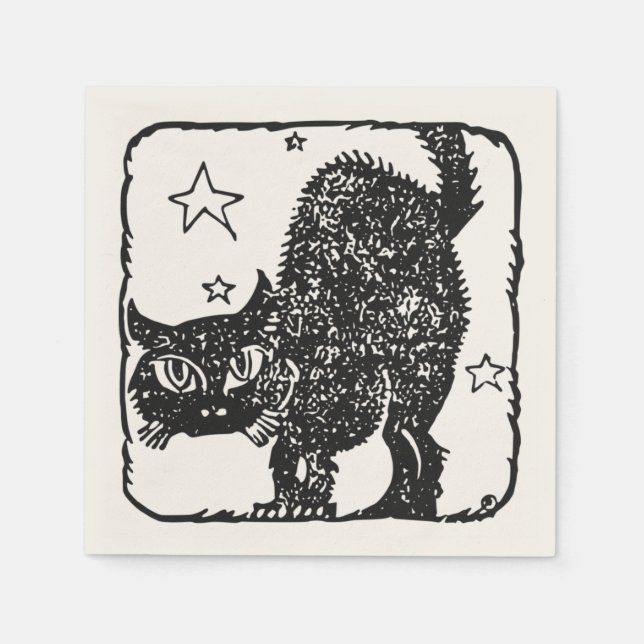 Guardanapo De Papel Festa Negra do Dia das Bruxas de Gato Negro (Frente)