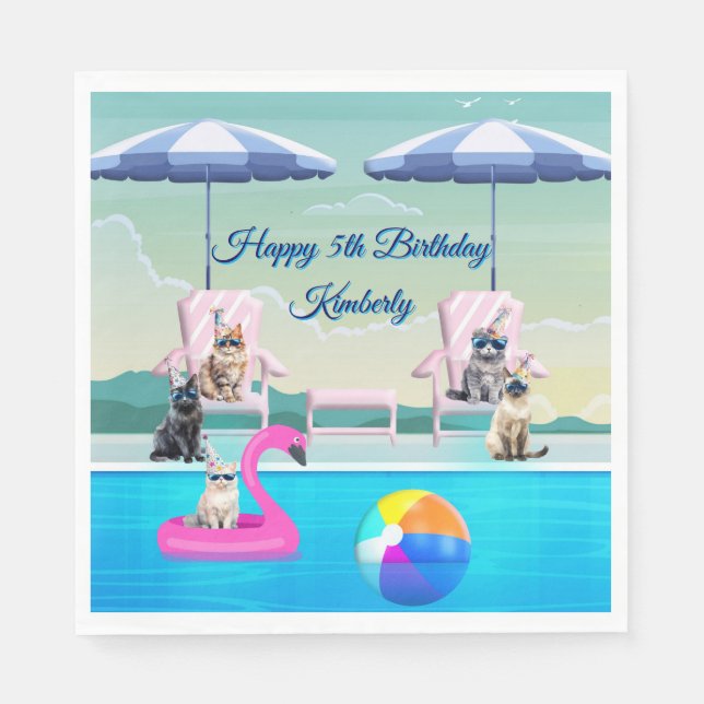 Guardanapo De Papel Festa Personalizada de Piscina para Gatos (Frente)