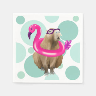 Guardanapo De Papel Festa piscina, Capybara Bonita Com Flamingo De Cor