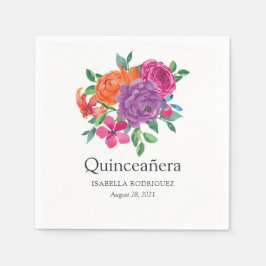 Guardanapo De Papel Festa Quinceañera Floral em Aquarela