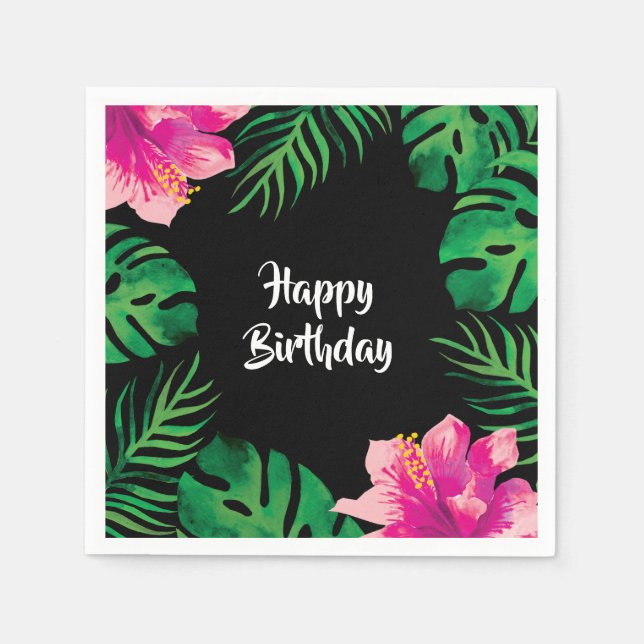 Guardanapo De Papel Festa rosa de Hibiscus e Folhas Tropicais (Frente)