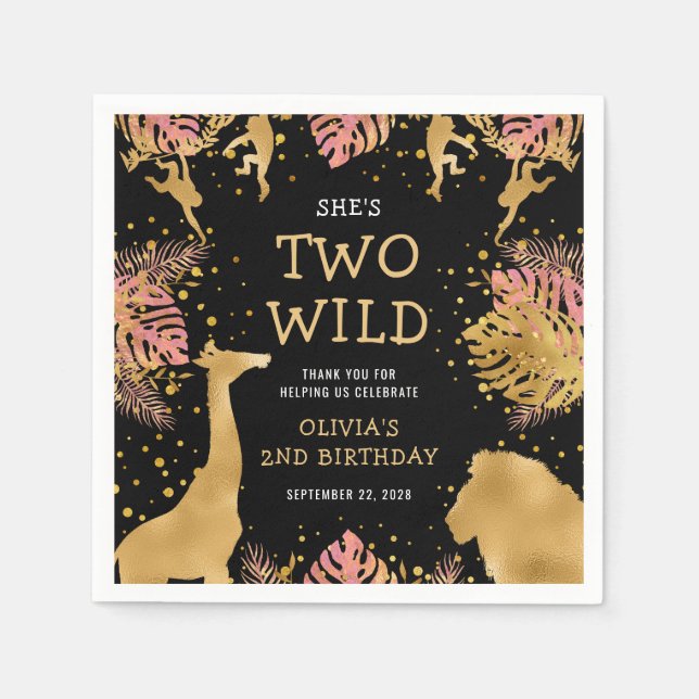 Guardanapo De Papel Festa segundo aniversário Rosa Dourada Safari Pret (Frente)