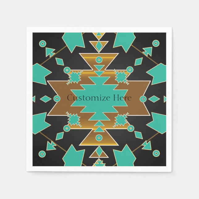 Guardanapo De Papel Festa Turquesa Preta e Dourada do Rancho Sudoeste (Frente)