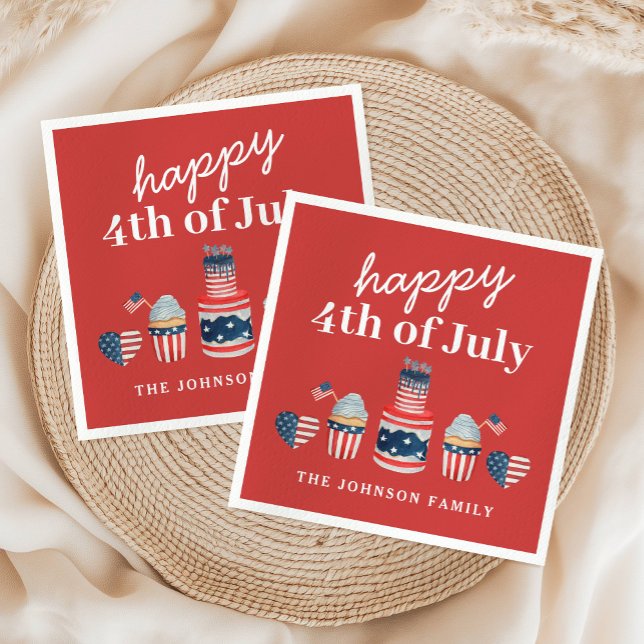 Guardanapo De Papel Festa Vermelha E Branco E Azul 4 De Julho (Cute Red White And Blue 4th Of July Party Napkins)