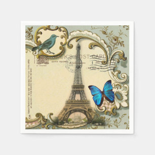 Guardanapo De Papel Festa Vintage Paris França Botânica Torre Eiffel