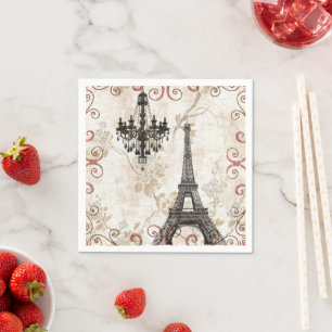 Guardanapo De Papel Festa Vintage Paris França Botânica Torre Eiffel