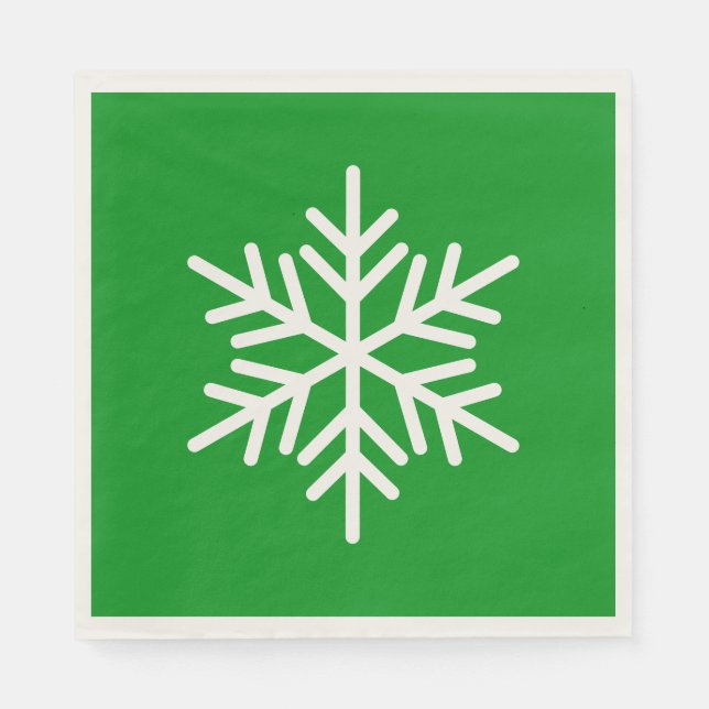 Guardanapo De Papel Festive Fun White Alpine Snowflake On Kelly Green (Frente)