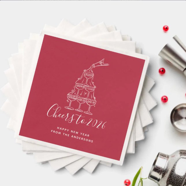 Guardanapo De Papel Festive Red Cheers to New Year Party (Criador carregado)