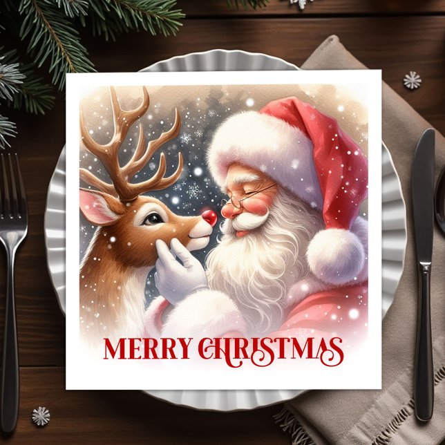 Guardanapo De Papel Festive Santa Claus Rudolph Christmas Party Dinner (Festive Santa Rudolph Christmas Party Napkins)