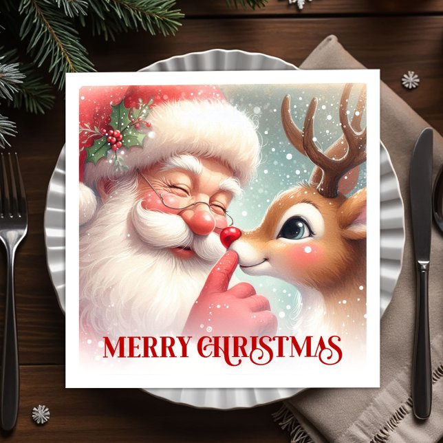 Guardanapo De Papel Festive Santa Rudolph Christmas Napkins Holiday (Festive Santa Rudolph Christmas Napkins for Holiday Party)