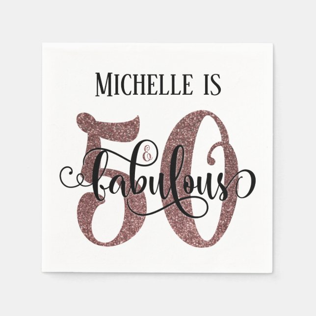 Guardanapo De Papel Festivo 50 e Fabuloso Rosa Dourado Aniversário (Frente)