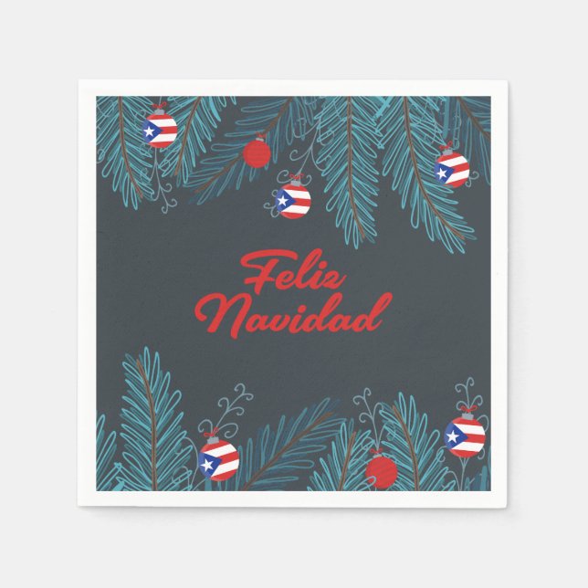 Guardanapo De Papel Festivo Feliz Navidad Puerto Rican Paper Napkin (Frente)