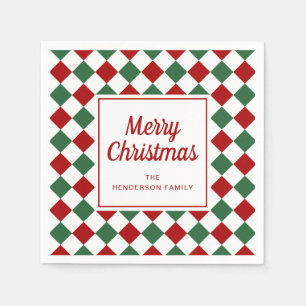 Guardanapo De Papel Festivo Vermelho Cheques Feliz Natal