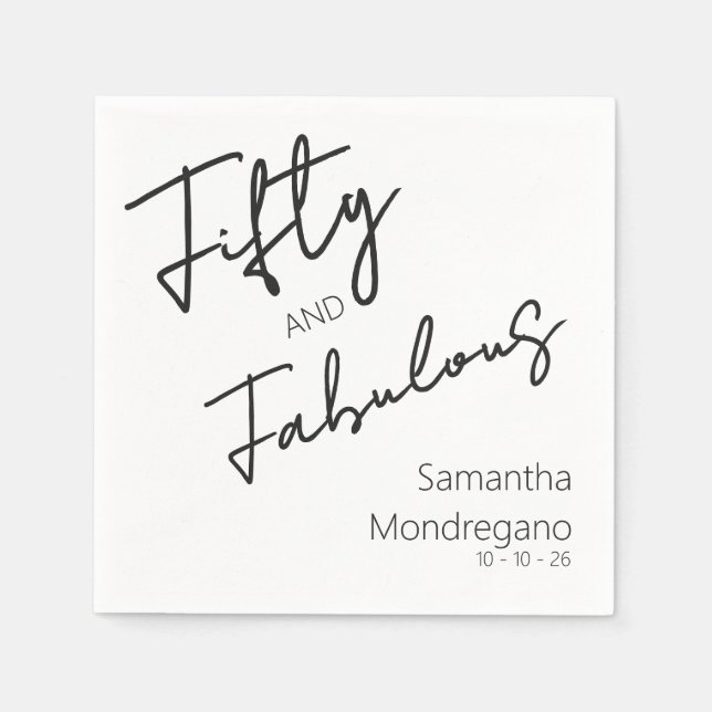 Guardanapo De Papel Fifty and Fabulous Black White 50th Birthday (Frente)
