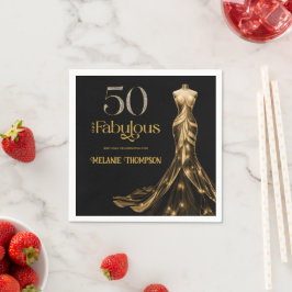Guardanapo De Papel Fifty and Fabulous Gold Dress Black 50th Birthday