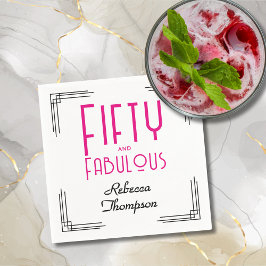 Guardanapo De Papel Fifty and Fabulous Hot Pink Art Deco 50th Birthday