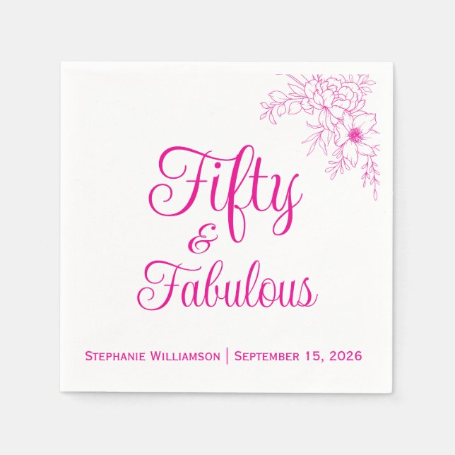 Guardanapo De Papel Fifty and Fabulous Name Date Birthday Party (Frente)