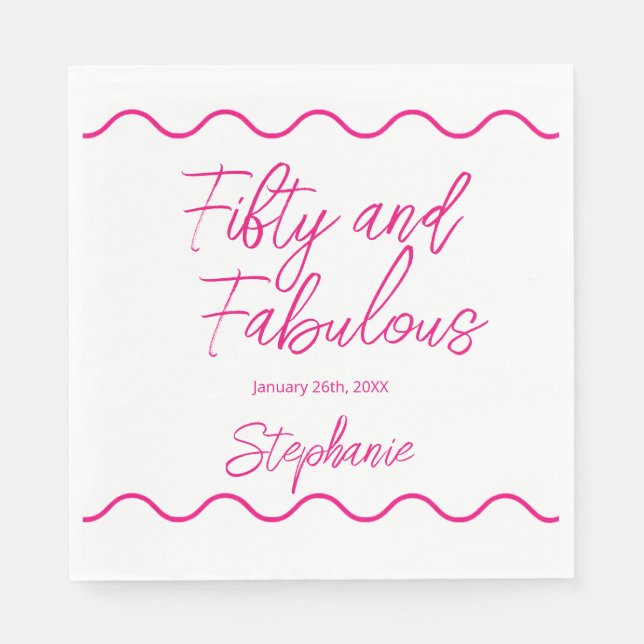 Guardanapo De Papel Fifty and Fabulous Pink Script (Frente)