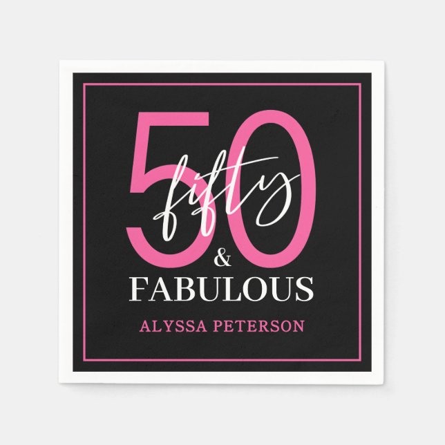 Guardanapo De Papel Fifty and Fabulous Script 50th Birthday (Frente)