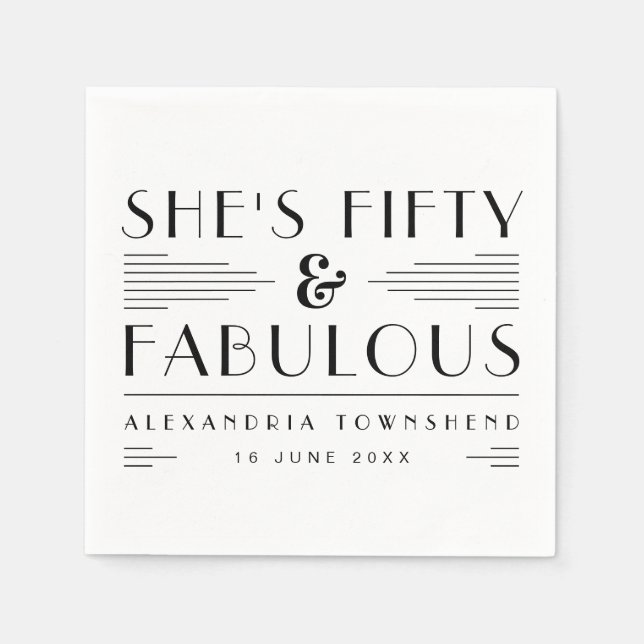 Guardanapo De Papel Fifty & Fabulous Art Deco Name Date 50th Birthday (Frente)