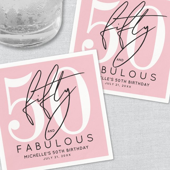 Guardanapo De Papel Fifty Fabulous Pink 50th Birthday Party (Fifty And Fabulous Modern 50th Birthday Party Napkins)