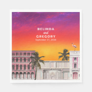 Guardanapo De Papel Fila de Arco-íris de Miami Beach Casamento de Palm