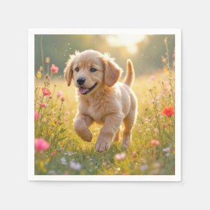 Guardanapo De Papel Filhote de Retriever Dourado Correndo em uma Campi