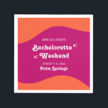 Guardanapo De Papel Fim de Semana de Despedida de Solteira Retro com P<br><div class="desc">Este divertido e colorido design retrô apresenta um tema de pôr do sol laranja e rosa brilhante.</div>