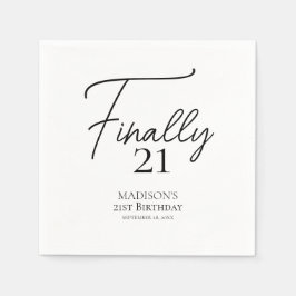 Guardanapo De Papel Finalmente, 21 aniversário de 21 anos preto e bran