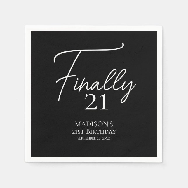 Guardanapo De Papel Finalmente, 21 aniversário de 21 anos preto e bran (Frente)