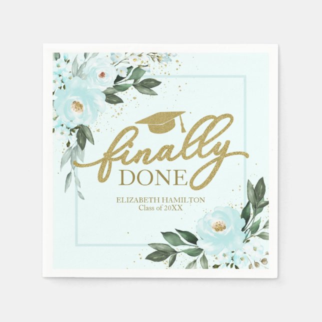 Guardanapo De Papel Finalmente Concluído Dourado Turquesa Floral Festa (Frente)