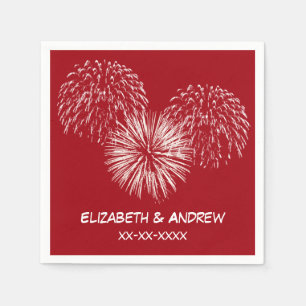 Guardanapo De Papel Fireworks, Cranberry Red Background, Nome Monogram