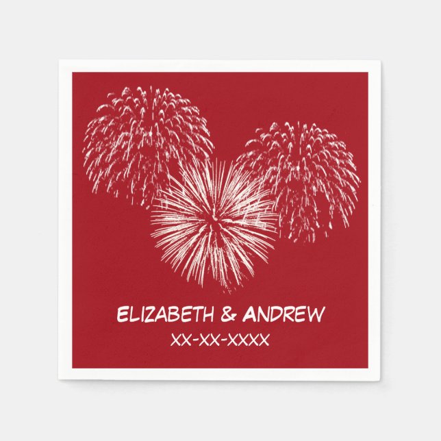 Guardanapo De Papel Fireworks, Cranberry Red Background, Nome Monogram (Frente)