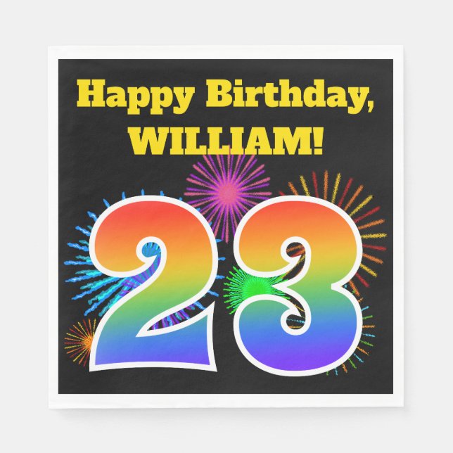 Guardanapo De Papel Fireworks divertido + Rainbow Pattern "23" Anivers (Frente)