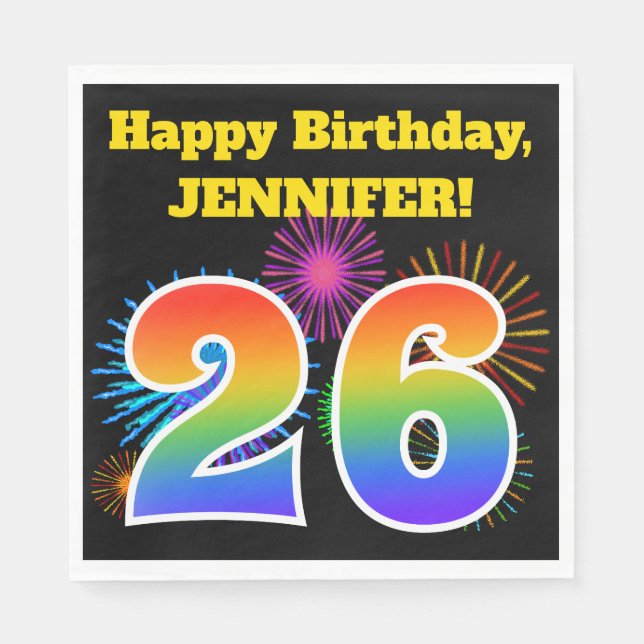 Guardanapo De Papel Fireworks divertido + Rainbow Pattern "26" Anivers (Frente)