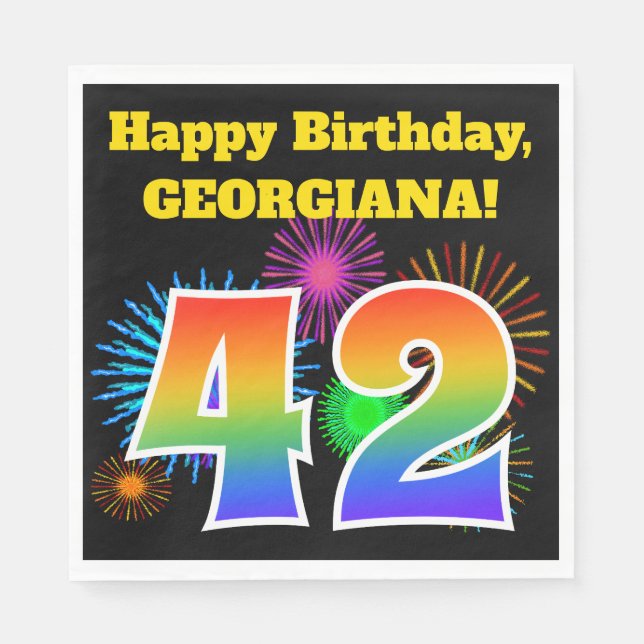Guardanapo De Papel Fireworks divertido + Rainbow Pattern "42" Anivers (Frente)