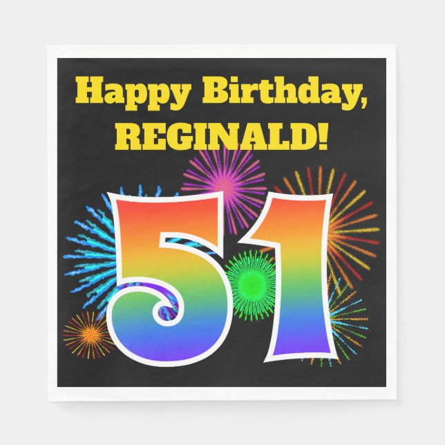 Guardanapo De Papel Fireworks divertido + Rainbow Pattern "51" Anivers (Frente)
