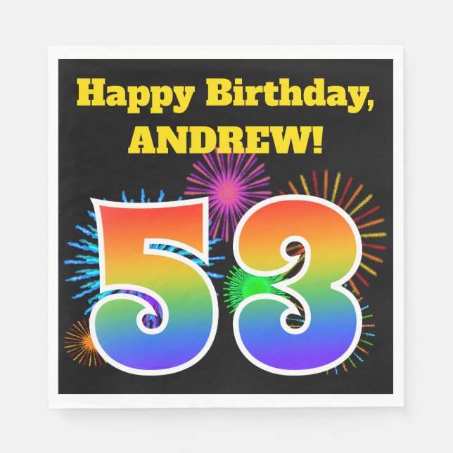 Guardanapo De Papel Fireworks divertido + Rainbow Pattern "53" Anivers (Frente)