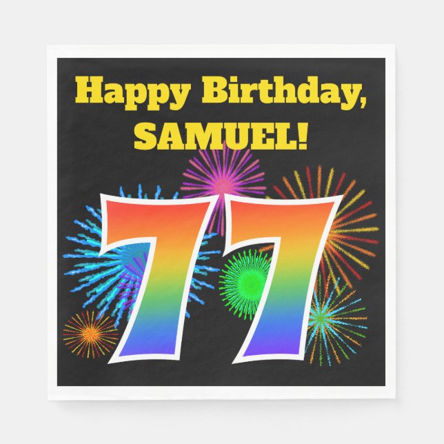 Guardanapo De Papel Fireworks divertido + Rainbow Pattern "77" Anivers (Frente)
