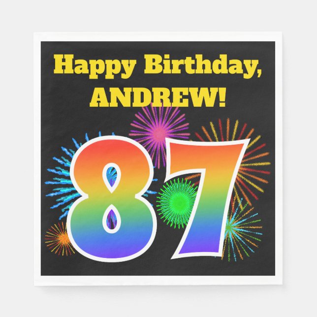 Guardanapo De Papel Fireworks divertido + Rainbow Pattern "87" Anivers (Frente)