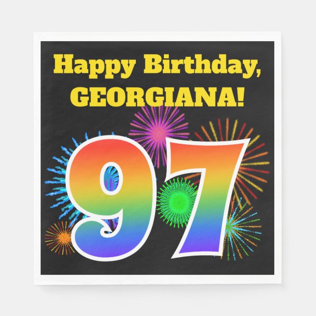 Guardanapo De Papel Fireworks divertido + Rainbow Pattern "97" Anivers (Frente)