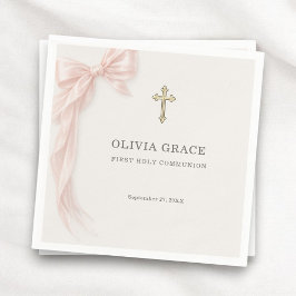 Guardanapo De Papel First Holy Communion Pink Coquette Bow Girl 