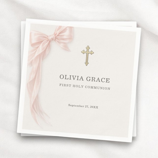 Guardanapo De Papel First Holy Communion Pink Coquette Bow Girl  (Criador carregado)