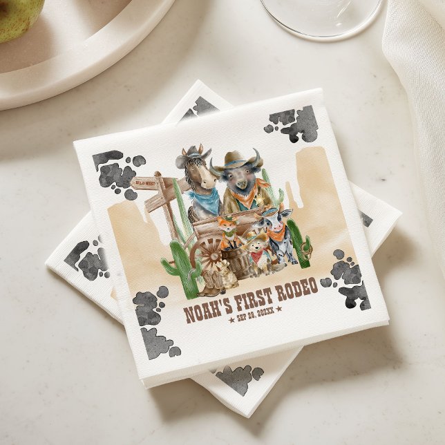 Guardanapo De Papel First Rodeo 1st Birthday Cute Animals Wild West (Criador carregado)