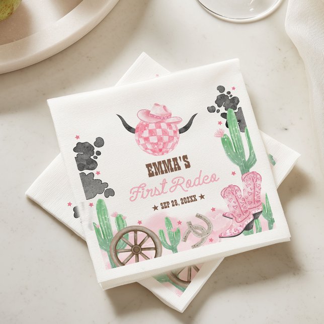 Guardanapo De Papel First Rodeo 1st Birthday Pink Boho Wild West (Criador carregado)