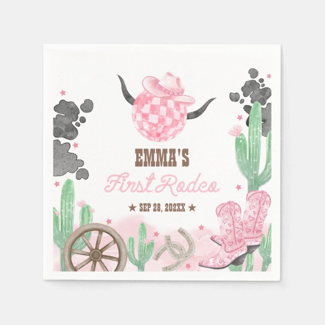 Guardanapo De Papel First Rodeo 1st Birthday Pink Boho Wild West (Frente)