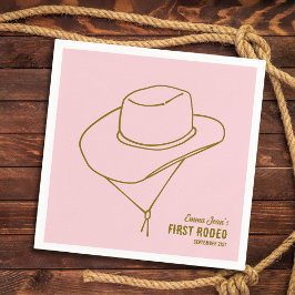 Guardanapo De Papel First Rodeo Cowboy Hat Pink 1st Birthday