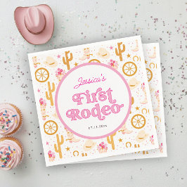 Guardanapo De Papel First Rodeo Cowgirl Pink 1st Birthday Party Napkin